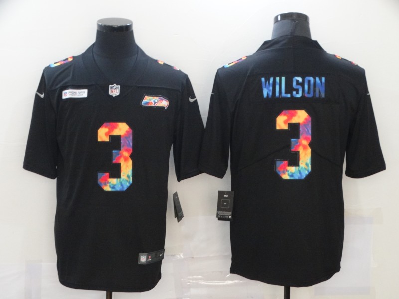 Men's Seattle Seahawks #3 Russell Wilson Black NFL 2020 Crucial Catch Limited Stitched Jersey